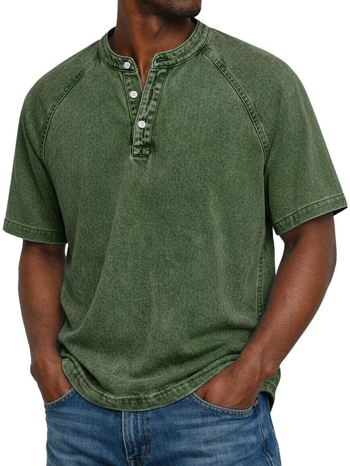 Men's Casual Washed Henley Short Sleeve T-Shirt for Everyday Comfort 6