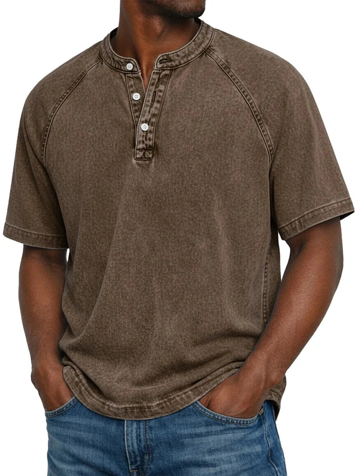 Men's Casual Washed Henley Short Sleeve T-Shirt for Everyday Comfort 7