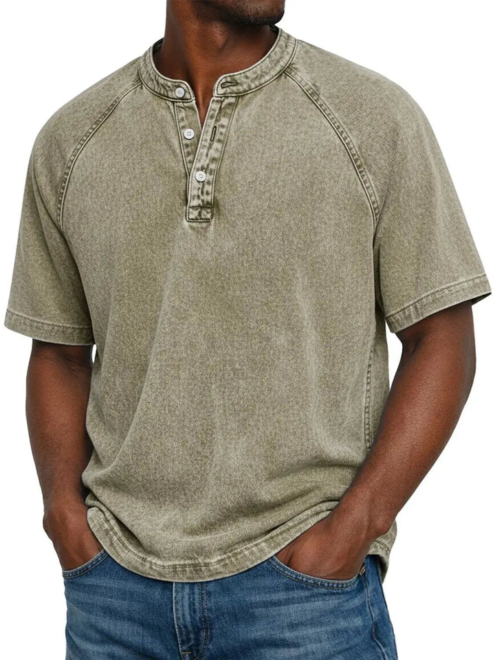 Men's Casual Washed Henley Short Sleeve T-Shirt for Everyday Comfort 8