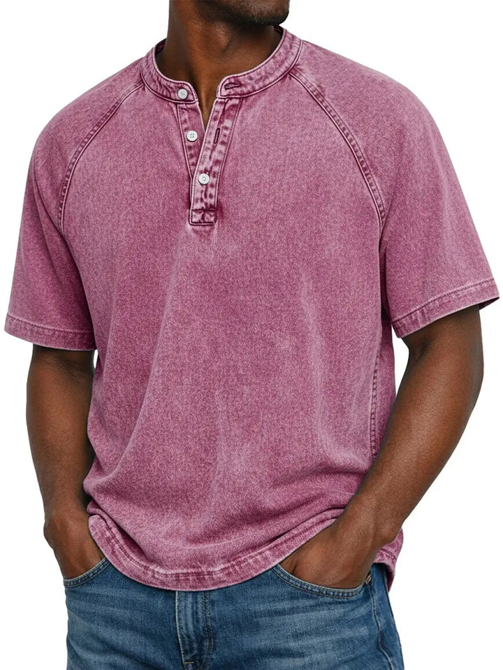 Men's Casual Washed Henley Short Sleeve T-Shirt for Everyday Comfort 9