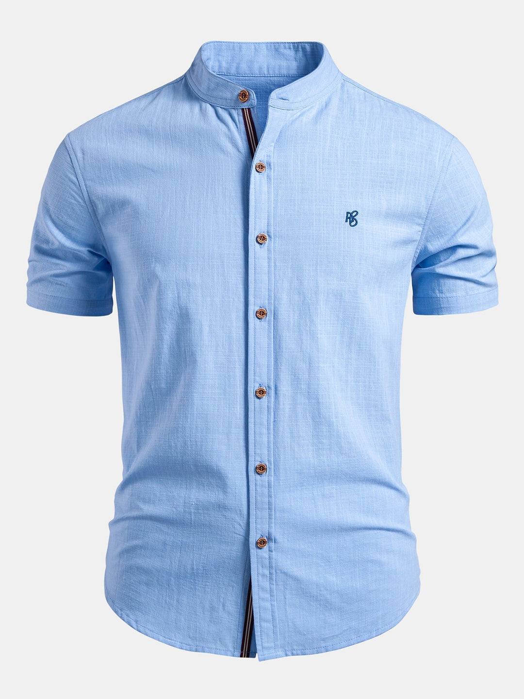 Men's Minimal Tailored Fit Stand Collar Short Sleeve Shirt 0
