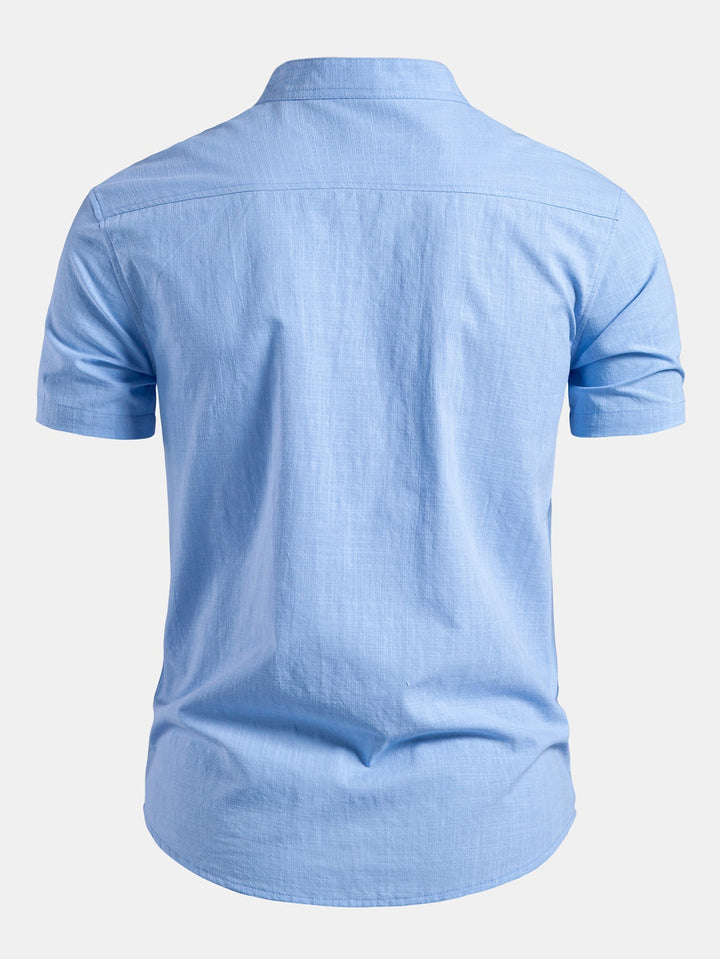 Men's Minimal Tailored Fit Stand Collar Short Sleeve Shirt 1