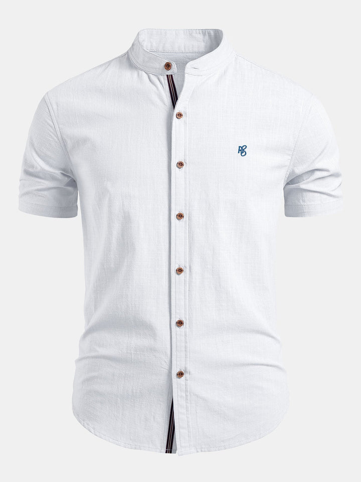 Men's Minimal Tailored Fit Stand Collar Short Sleeve Shirt 2