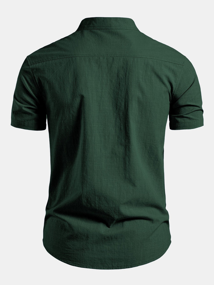 Men's Minimal Tailored Fit Stand Collar Short Sleeve Shirt 5