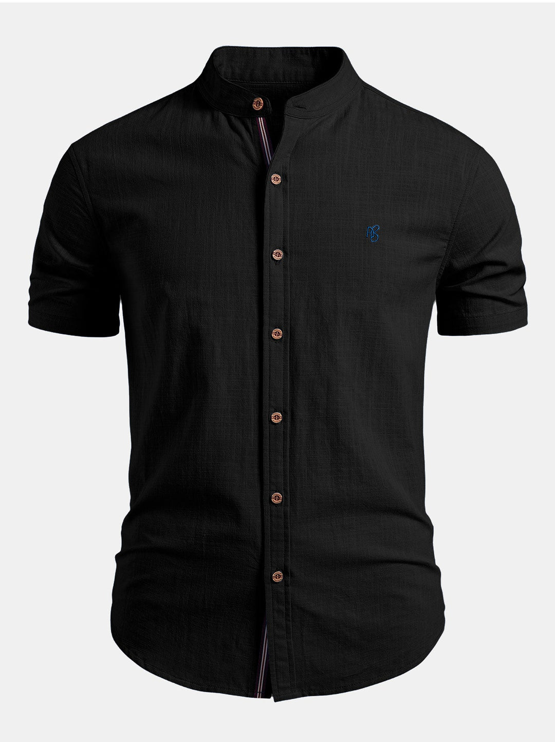 Men's Minimal Tailored Fit Stand Collar Short Sleeve Shirt 6