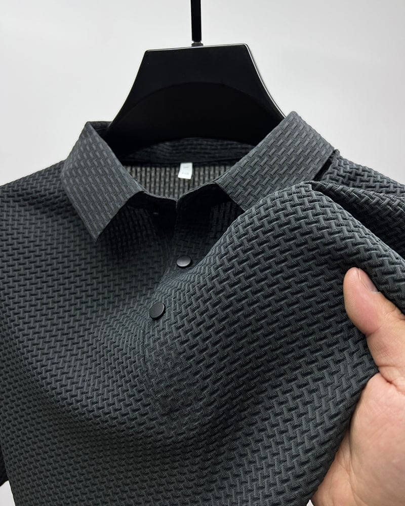 Men's Modern Fit Textured Knit Polo Shirt for Casual Elegance 1