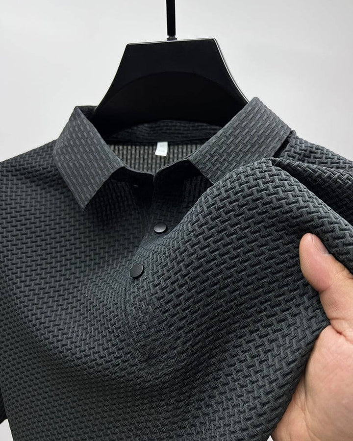 Men's Modern Fit Textured Knit Polo Shirt for Casual Elegance 1