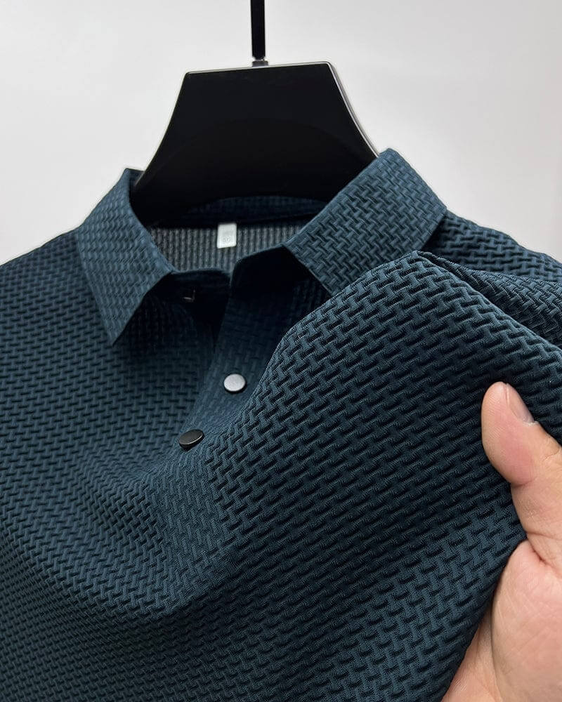 Men's Modern Fit Textured Knit Polo Shirt for Casual Elegance 3