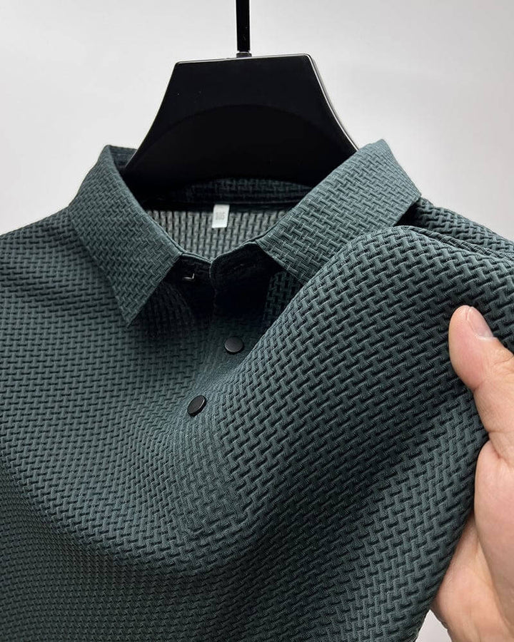 Men's Modern Fit Textured Knit Polo Shirt for Casual Elegance 4