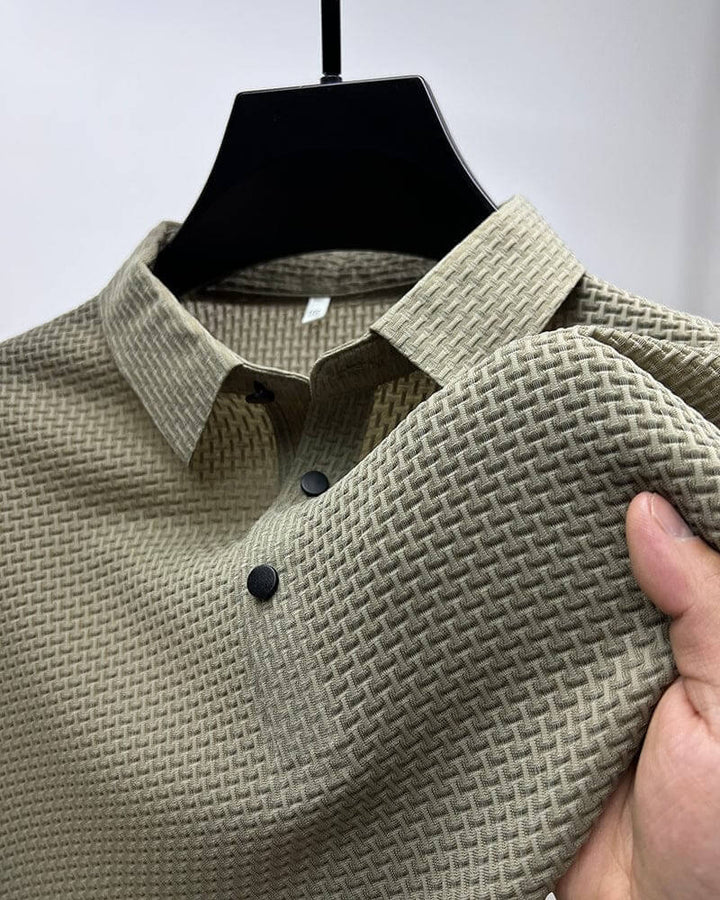 Men's Modern Fit Textured Knit Polo Shirt for Casual Elegance 5