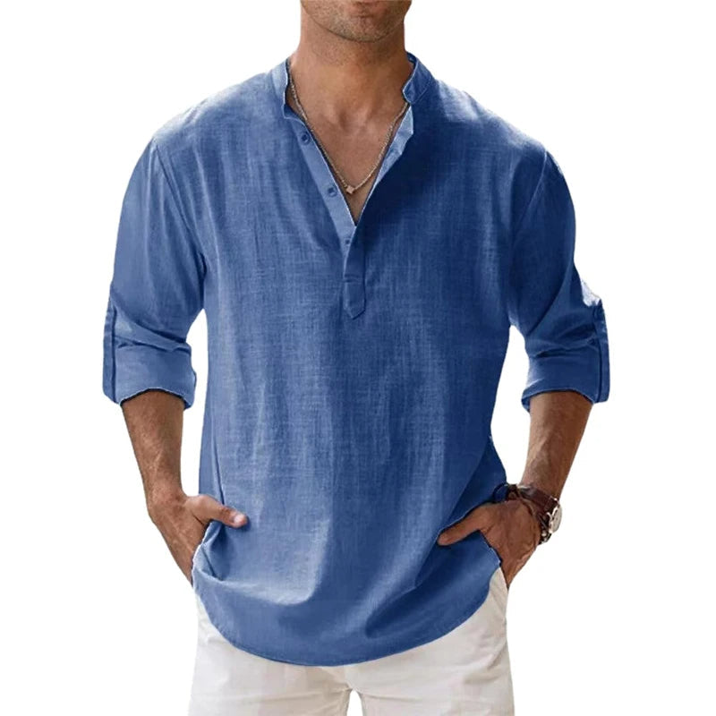 Men's Relaxed Fit Henley Shirt for Summer - Lightweight Button Neck Top 1