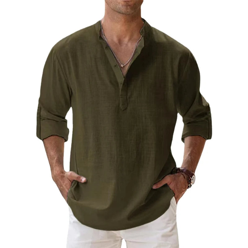 Men's Relaxed Fit Henley Shirt for Summer - Lightweight Button Neck Top 7
