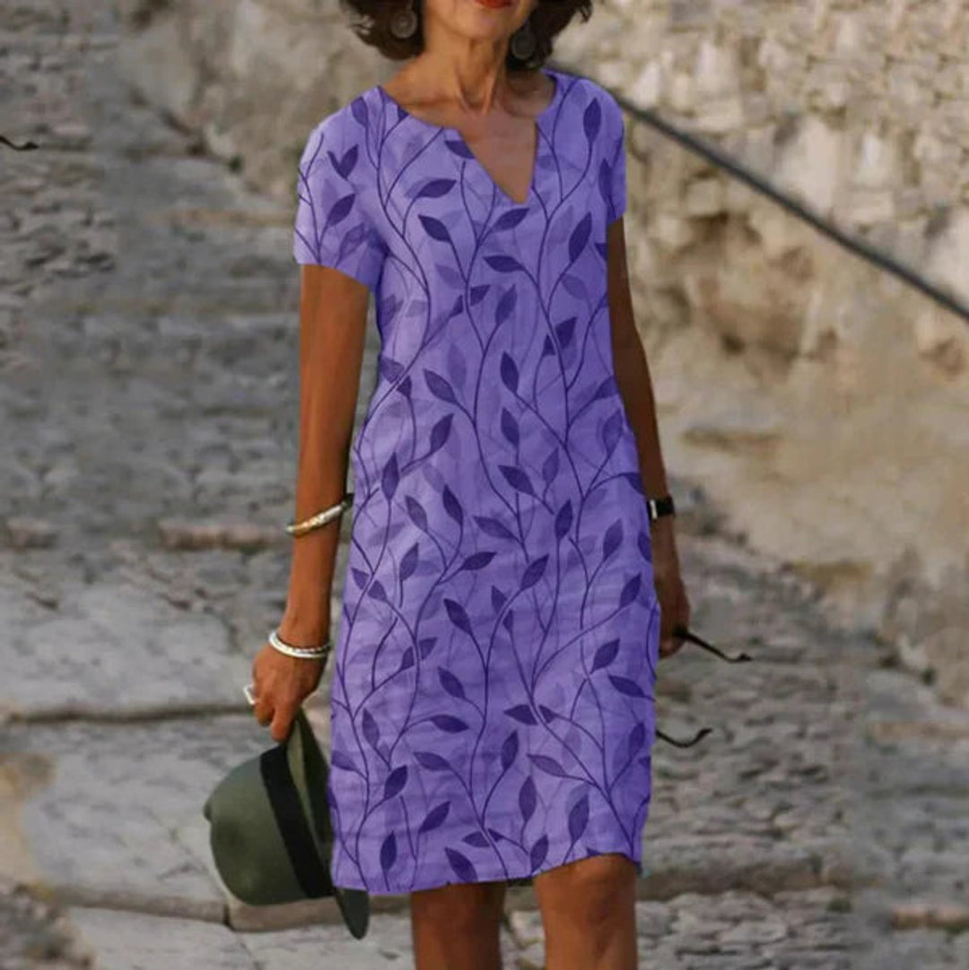 Mia | Women's Short Sleeve Leaf Pattern V-Neck Summer Dress 2