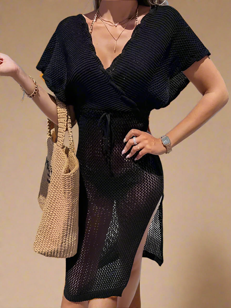 Nelia | Openwork beach dress with a wrap neckline 0