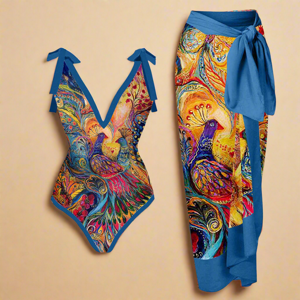 Nicole | Stylish beach set with a floral and bird motif 0