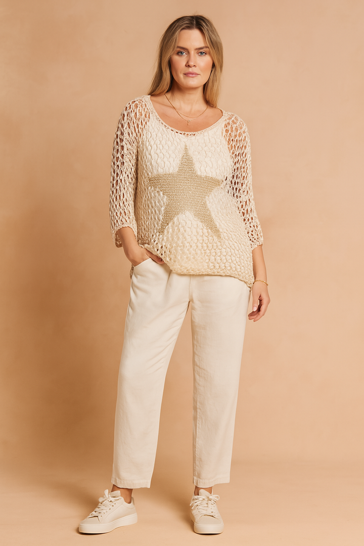 Openwork Blouse for Women with Glamorous Star Design for Summer 2