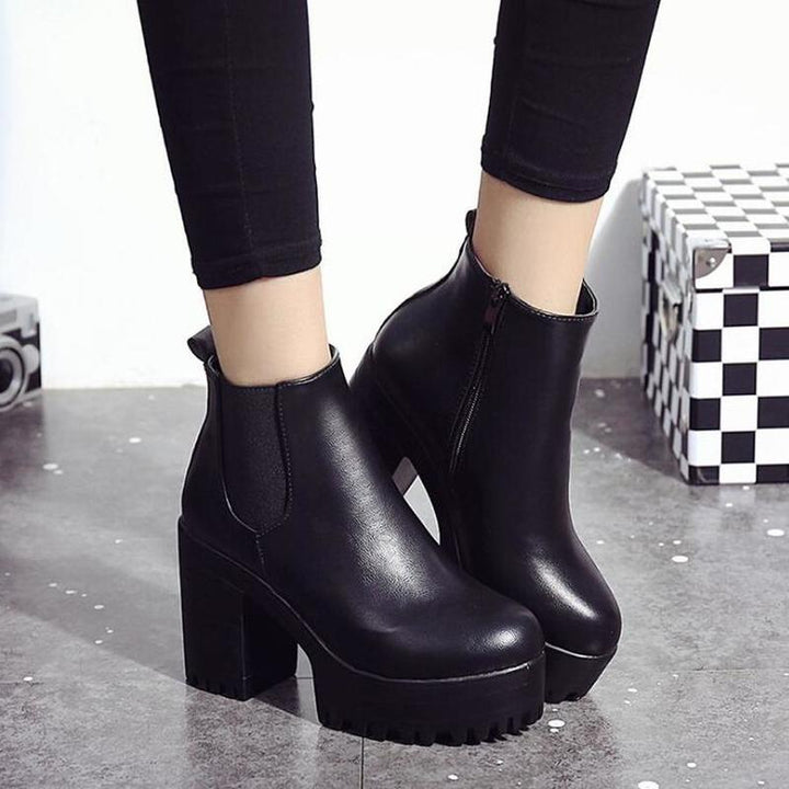 Orthopedic Arch Support Ankle Boots for Women with Square Block Heel 0