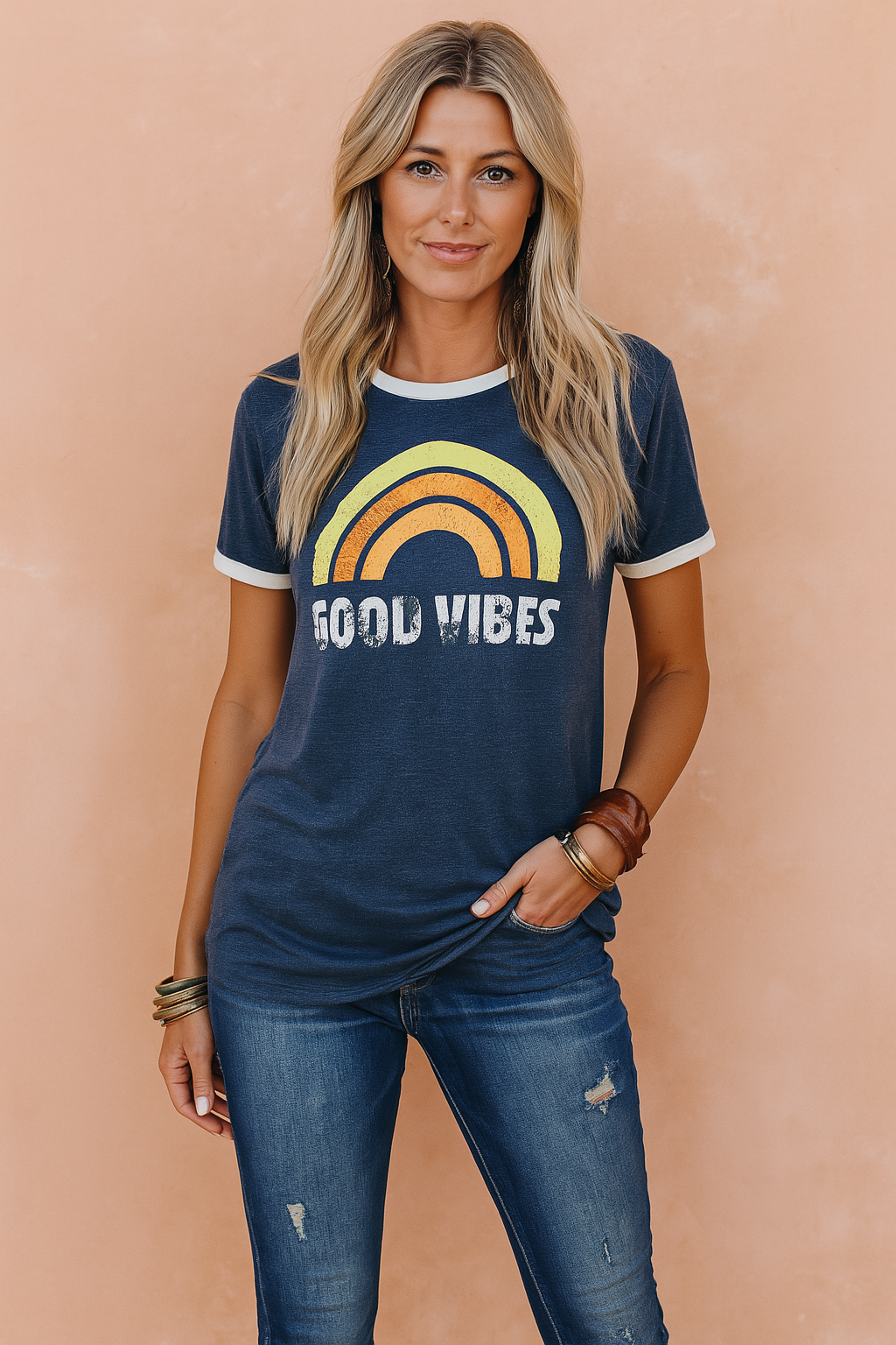 Retro Style Good Vibes Women's T Shirt - Casual Graphic Tees for Everyday Wear 1