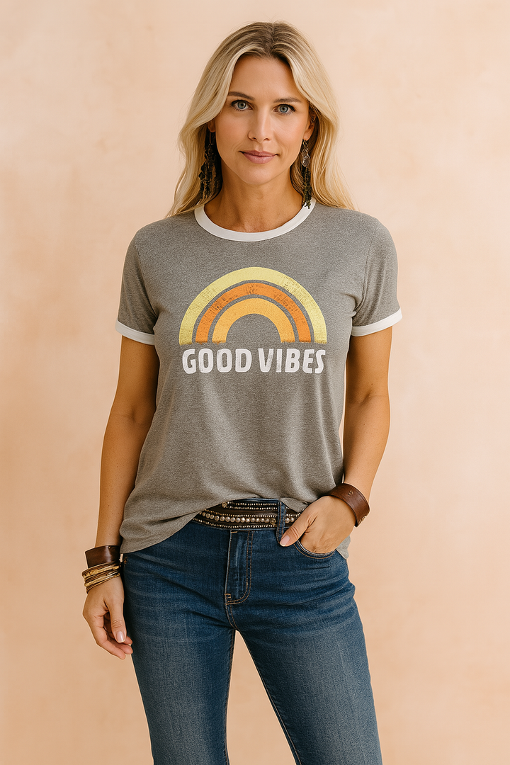 Retro Style Good Vibes Women's T Shirt - Casual Graphic Tees for Everyday Wear 3