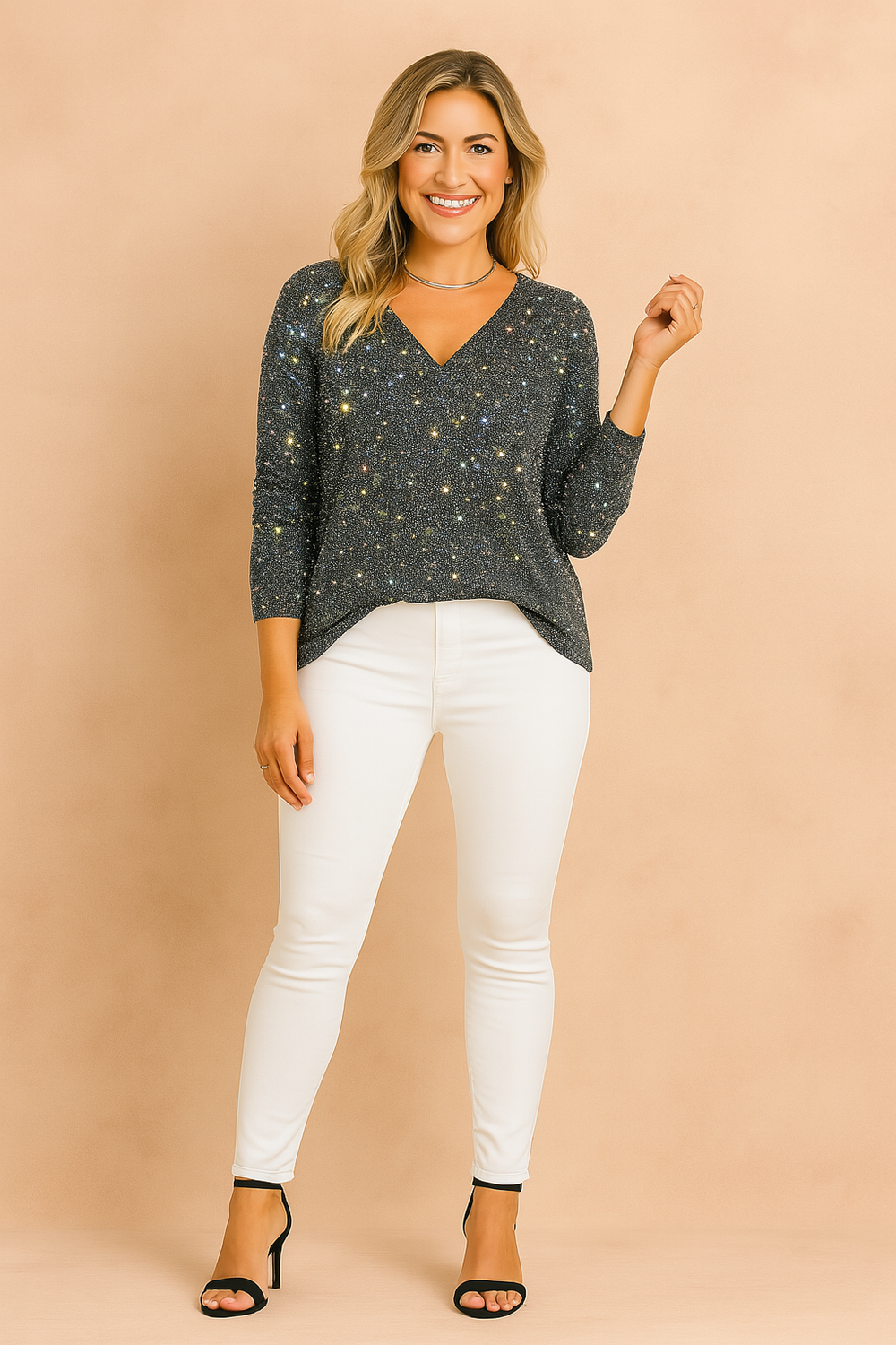 Shiny V-Neck Blouse for Women - Chic Party Top 1