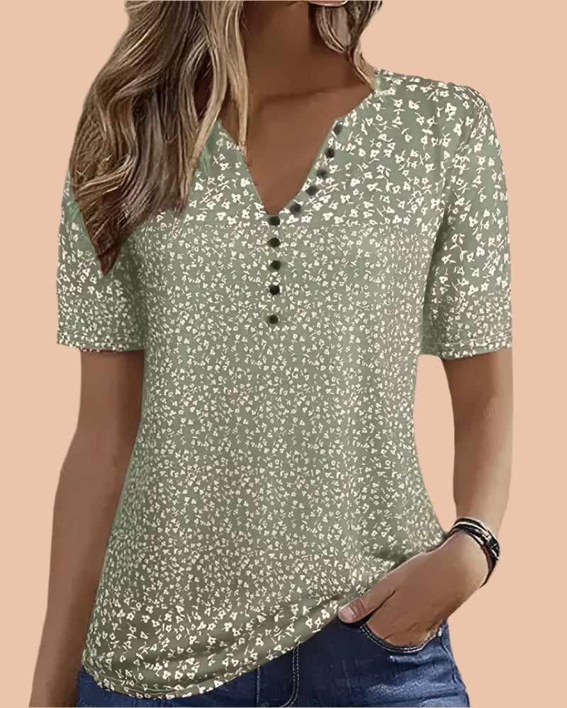 Short Sleeve Blouse with Subtle Pattern for Women - Classy Everyday Style 1