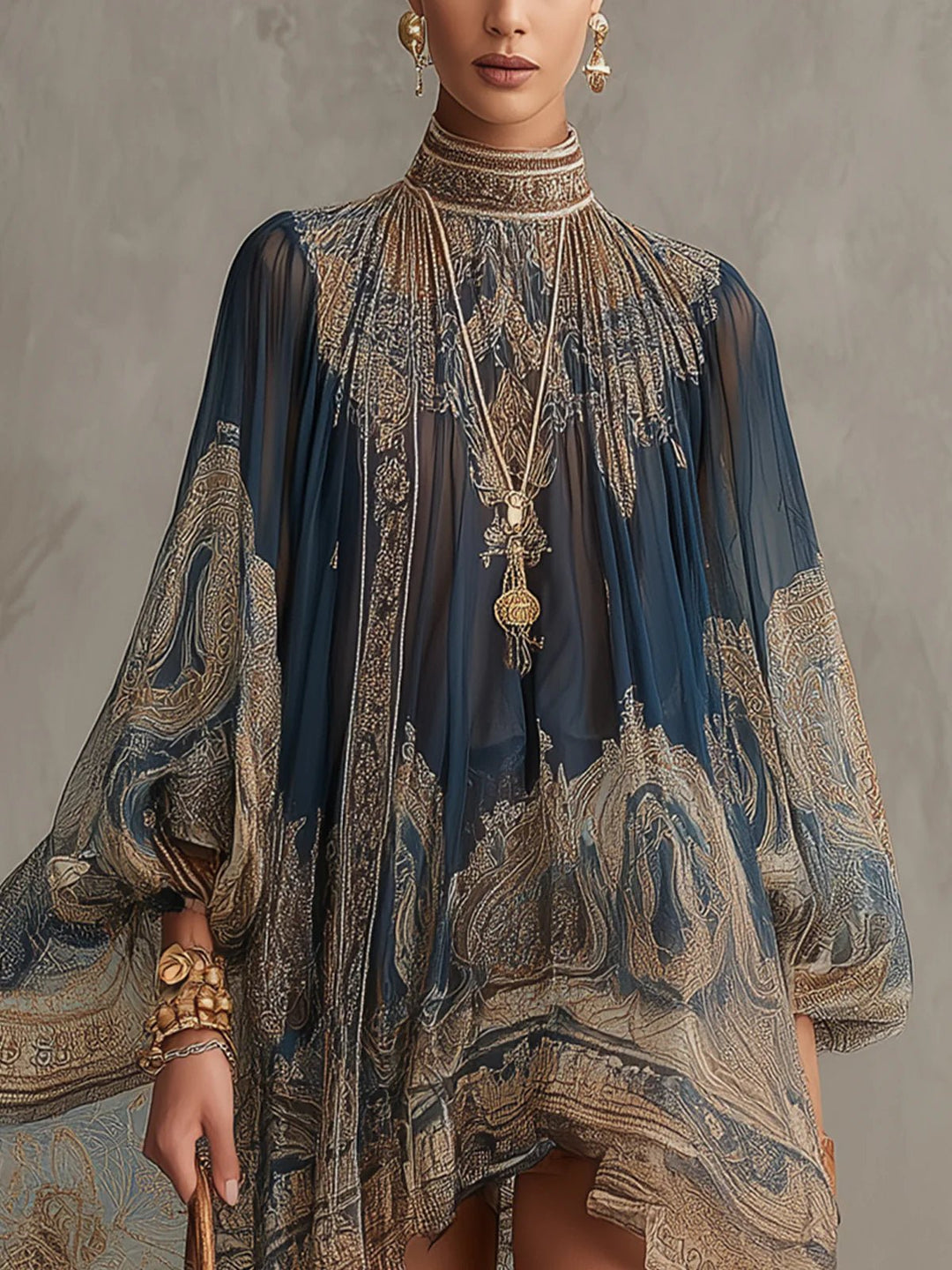 Sophie | Women's Baroque Chiffon High-Neck Dress with Flowing Sleeves 3