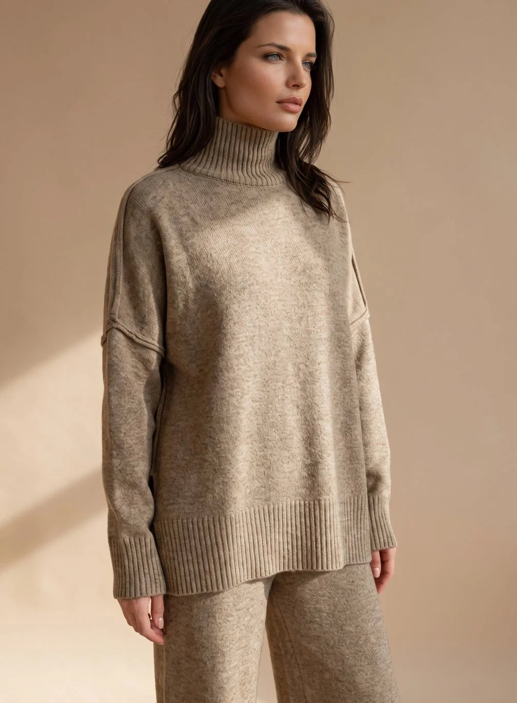 Sophie | Women's Oversized Turtleneck Knit Lounge Set Wide Leg 0