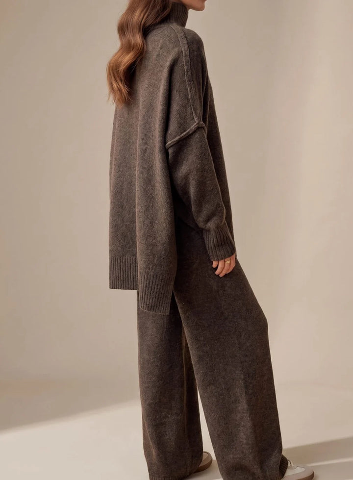 Sophie | Women's Oversized Turtleneck Knit Lounge Set Wide Leg 7