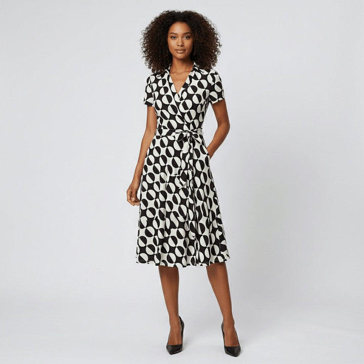 Sophie | Women's wrap midi dress with V-neck, waist belt, and side pockets 11