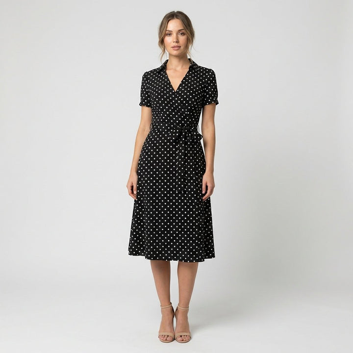 Sophie | Women's wrap midi dress with V-neck, waist belt, and side pockets 12