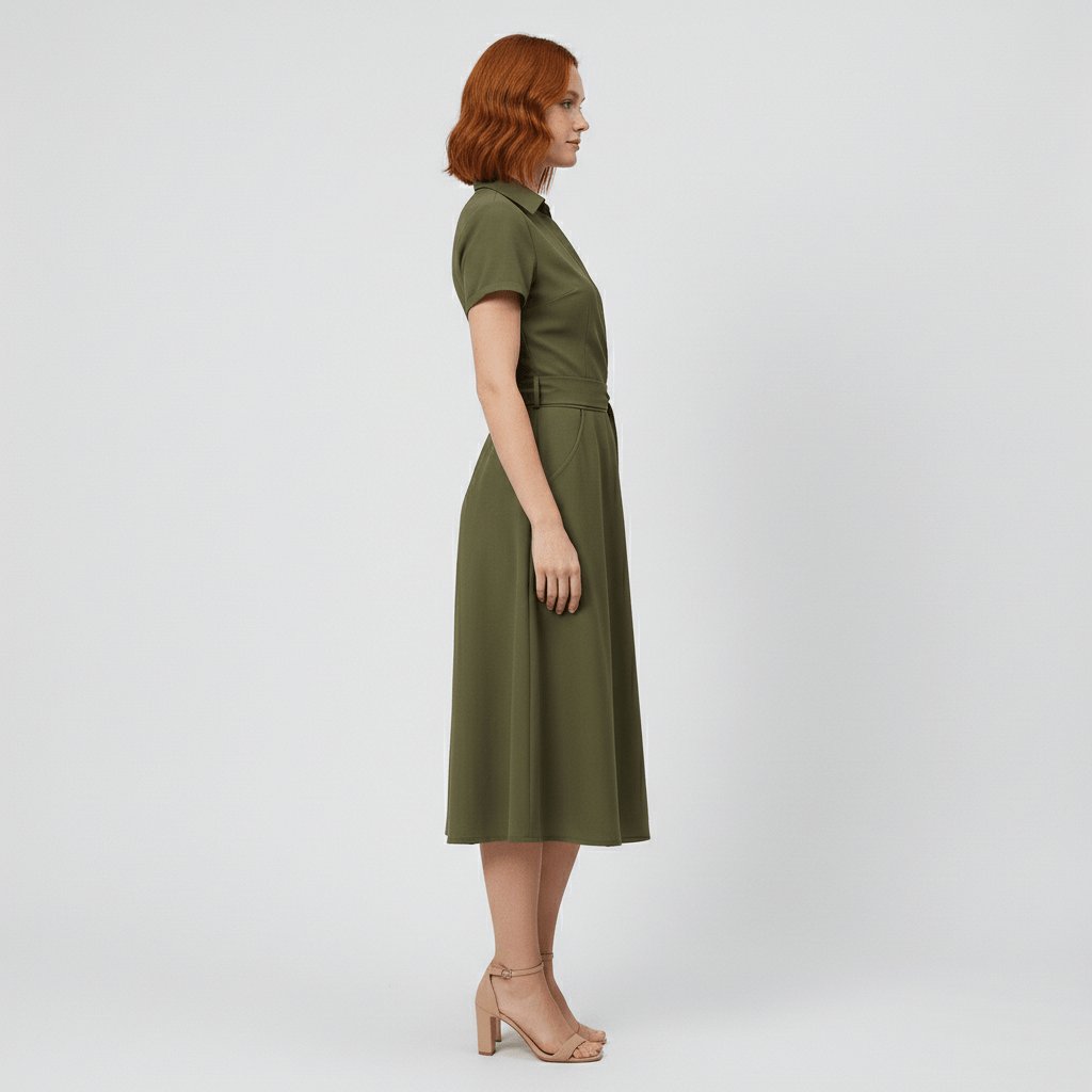 Sophie | Women's wrap midi dress with V-neck, waist belt, and side pockets 2