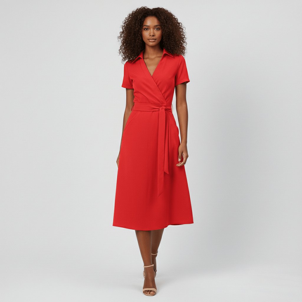 Sophie | Women's wrap midi dress with V-neck, waist belt, and side pockets 3