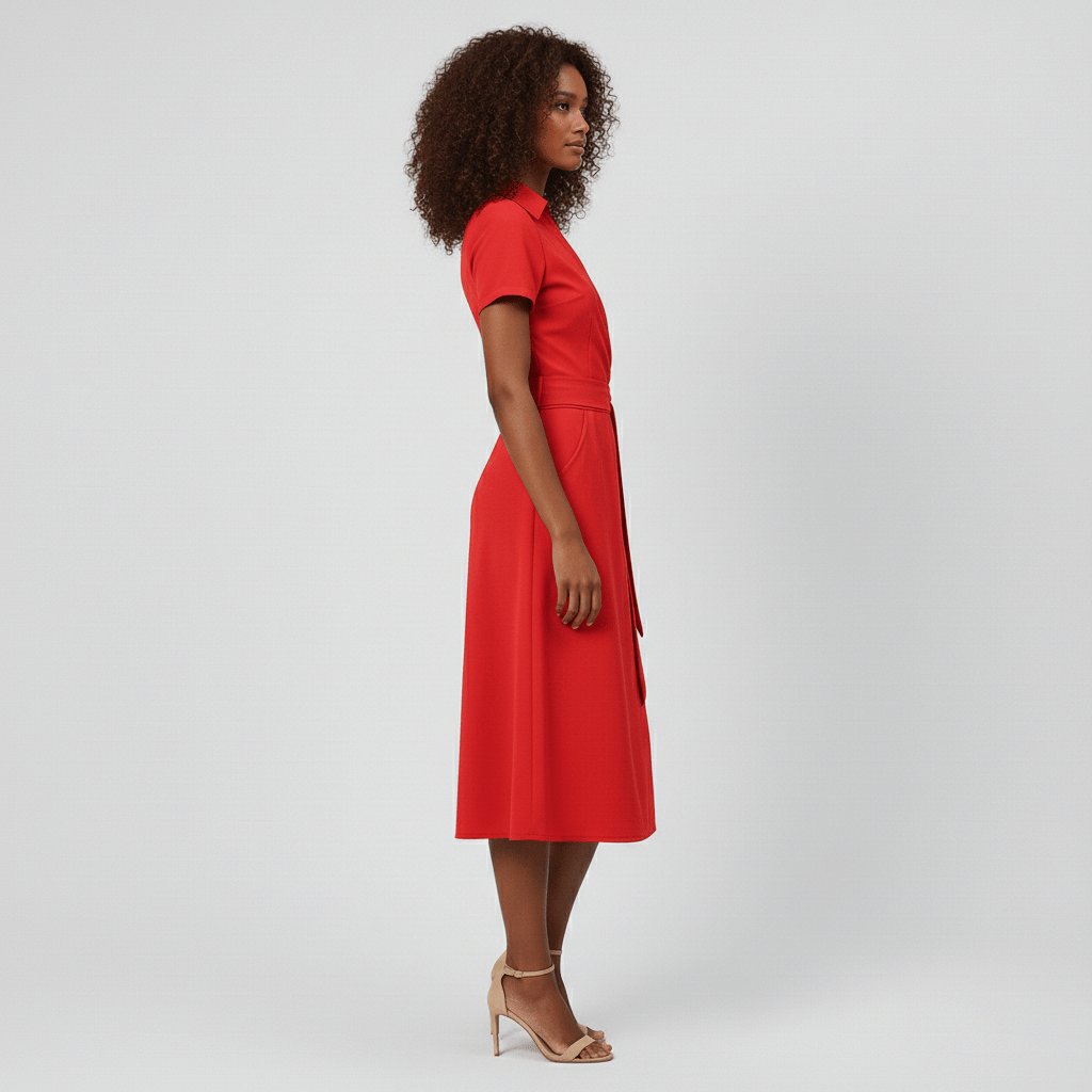 Sophie | Women's wrap midi dress with V-neck, waist belt, and side pockets 5