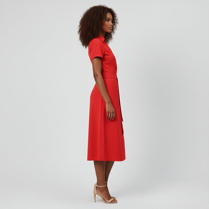 Sophie | Women's wrap midi dress with V-neck, waist belt, and side pockets 5