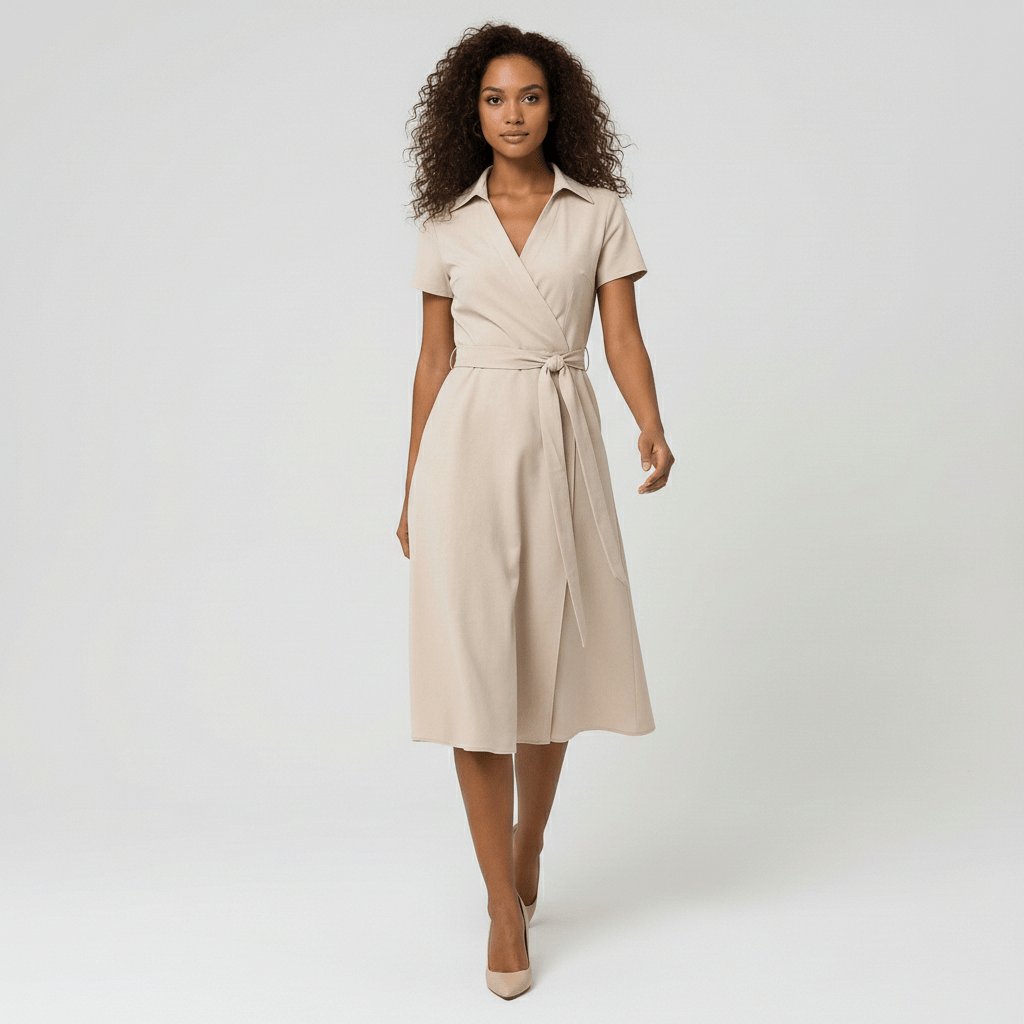 Sophie | Women's wrap midi dress with V-neck, waist belt, and side pockets 7