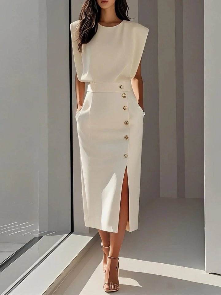 Sophisticated Round Neck Midi Dress for Versatile Elegance 0