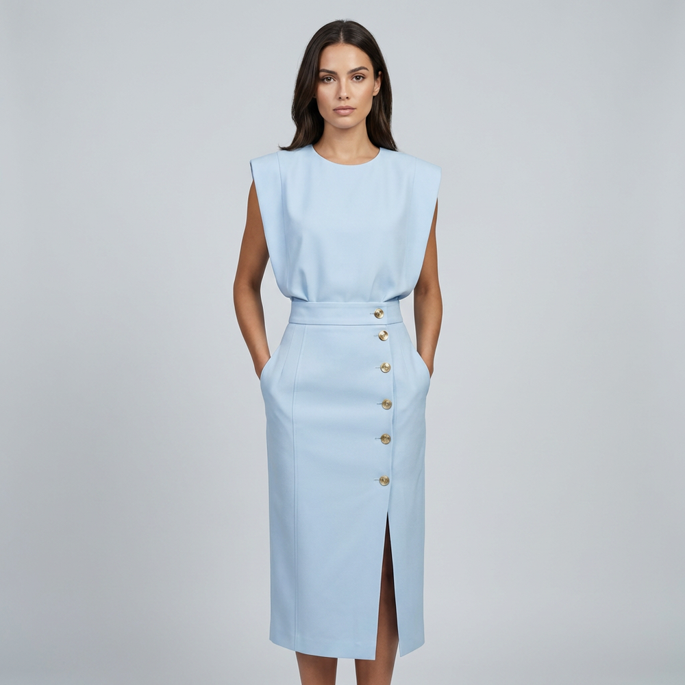 Sophisticated Round Neck Midi Dress for Versatile Elegance 1