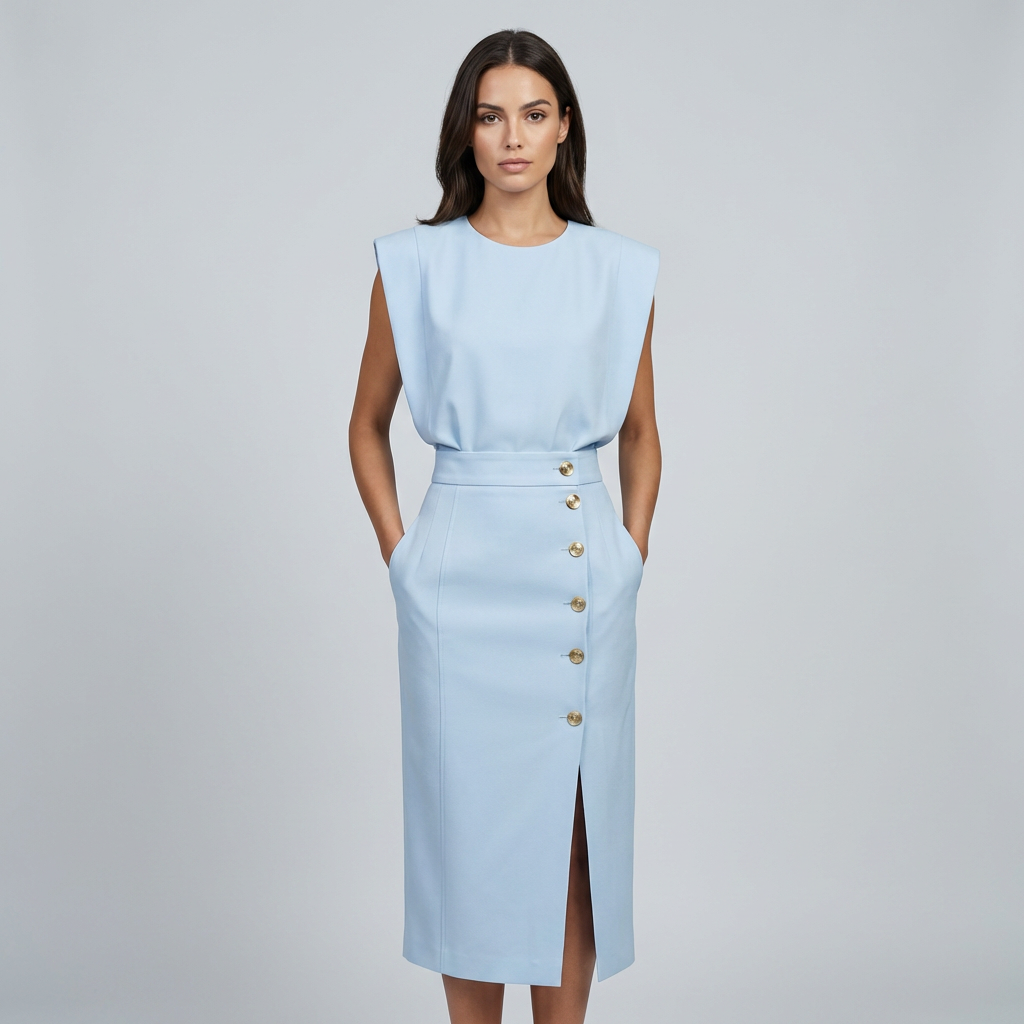Sophisticated Round Neck Midi Dress for Versatile Elegance 1