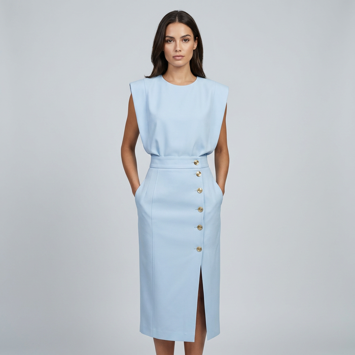 Sophisticated Round Neck Midi Dress for Versatile Elegance 1