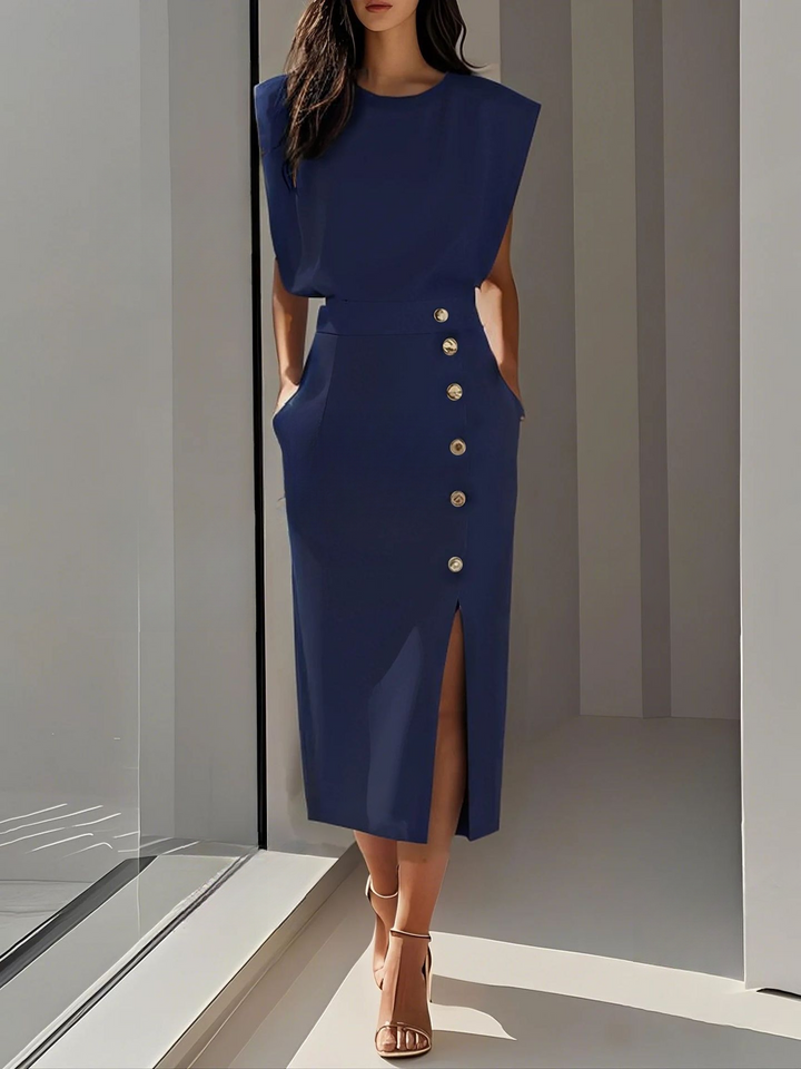 Sophisticated Round Neck Midi Dress for Versatile Elegance 6