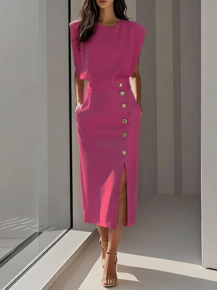 Sophisticated Round Neck Midi Dress for Versatile Elegance 8