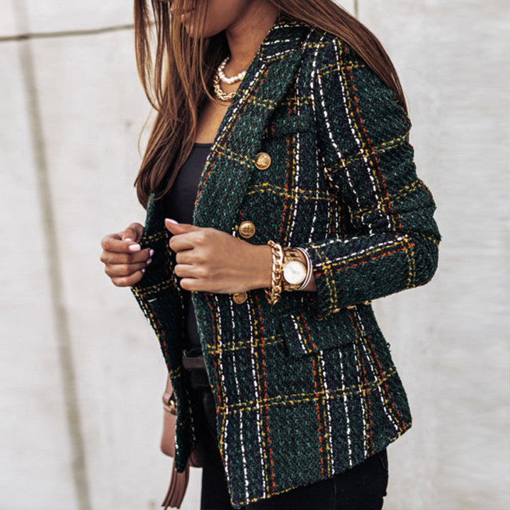 Stylish Tailored Blazer for Women with Classic Check Pattern 0