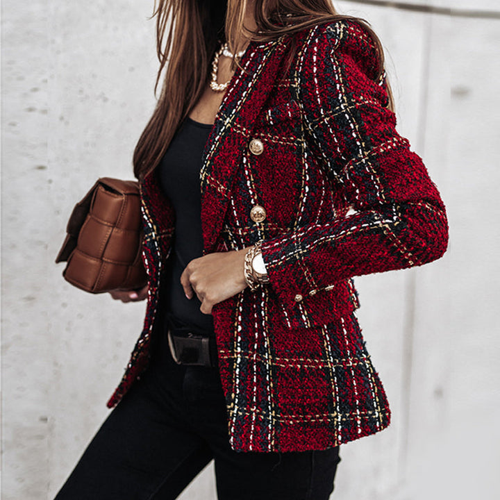 Stylish Tailored Blazer for Women with Classic Check Pattern 4