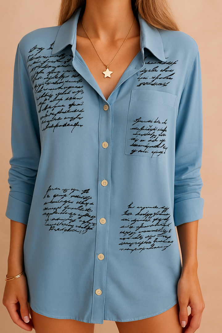 Stylish Women's Blouse with Script Print - Lightweight Summer Tops for Women, Versatile Everyday Wear 2