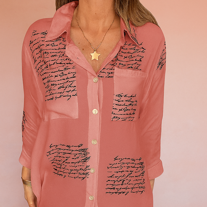 Stylish Women's Blouse with Script Print - Lightweight Summer Tops for Women, Versatile Everyday Wear 3