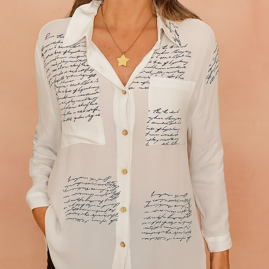 Stylish Women's Blouse with Script Print - Lightweight Summer Tops for Women, Versatile Everyday Wear 4