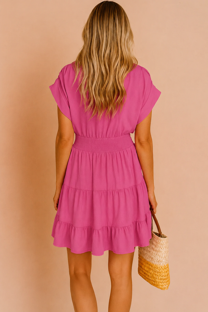 Gwen | Dress with Ruched Sleeves and Ruffles