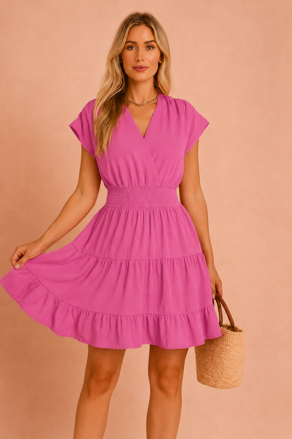 Gwen | Dress with Ruched Sleeves and Ruffles
