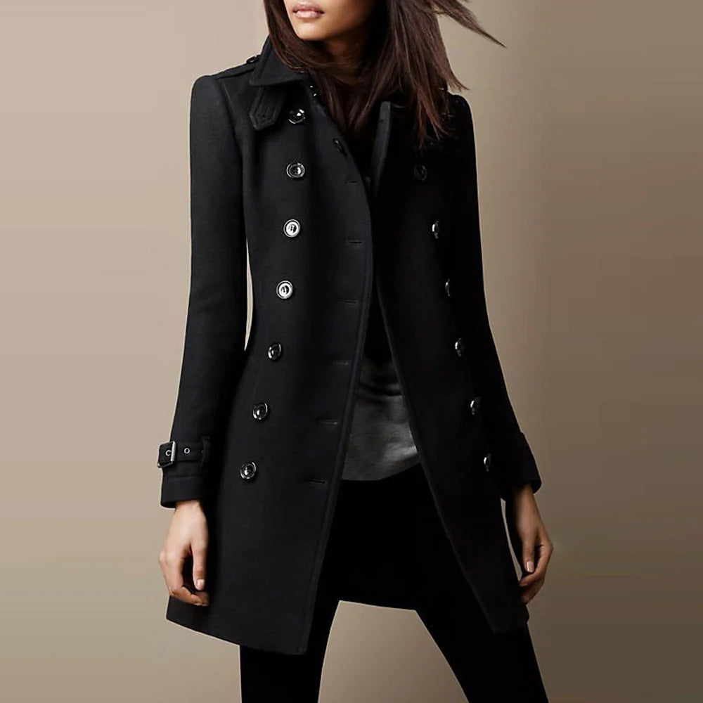 Thilde | Damen Mantel mit Stehkragen und doppelreihiger Knopfleiste im Military-Stil 0