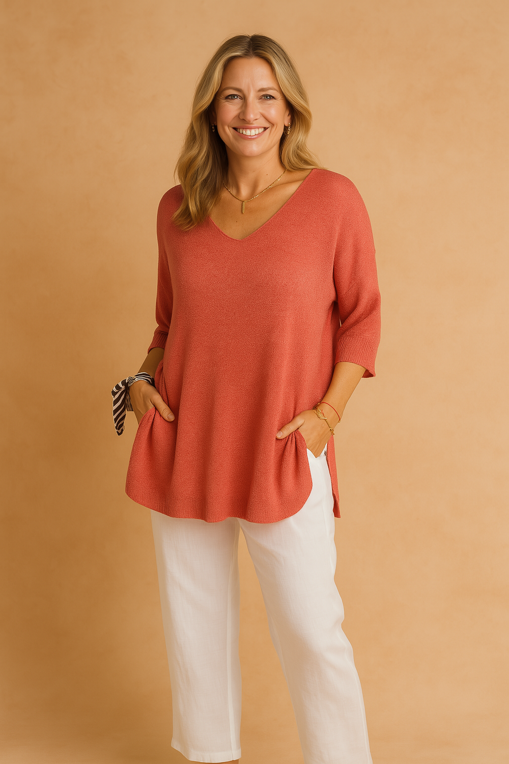 V-Neck Casual Blouse for Women | Everyday Elegance with 3/4 Sleeves 1